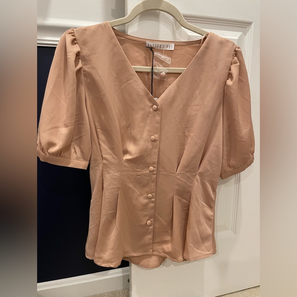 BUNDLE & SAVE - balloon sleeve top v- neck with buttons